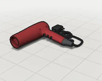 The llm3d model of the same hair dryer, rendered from above